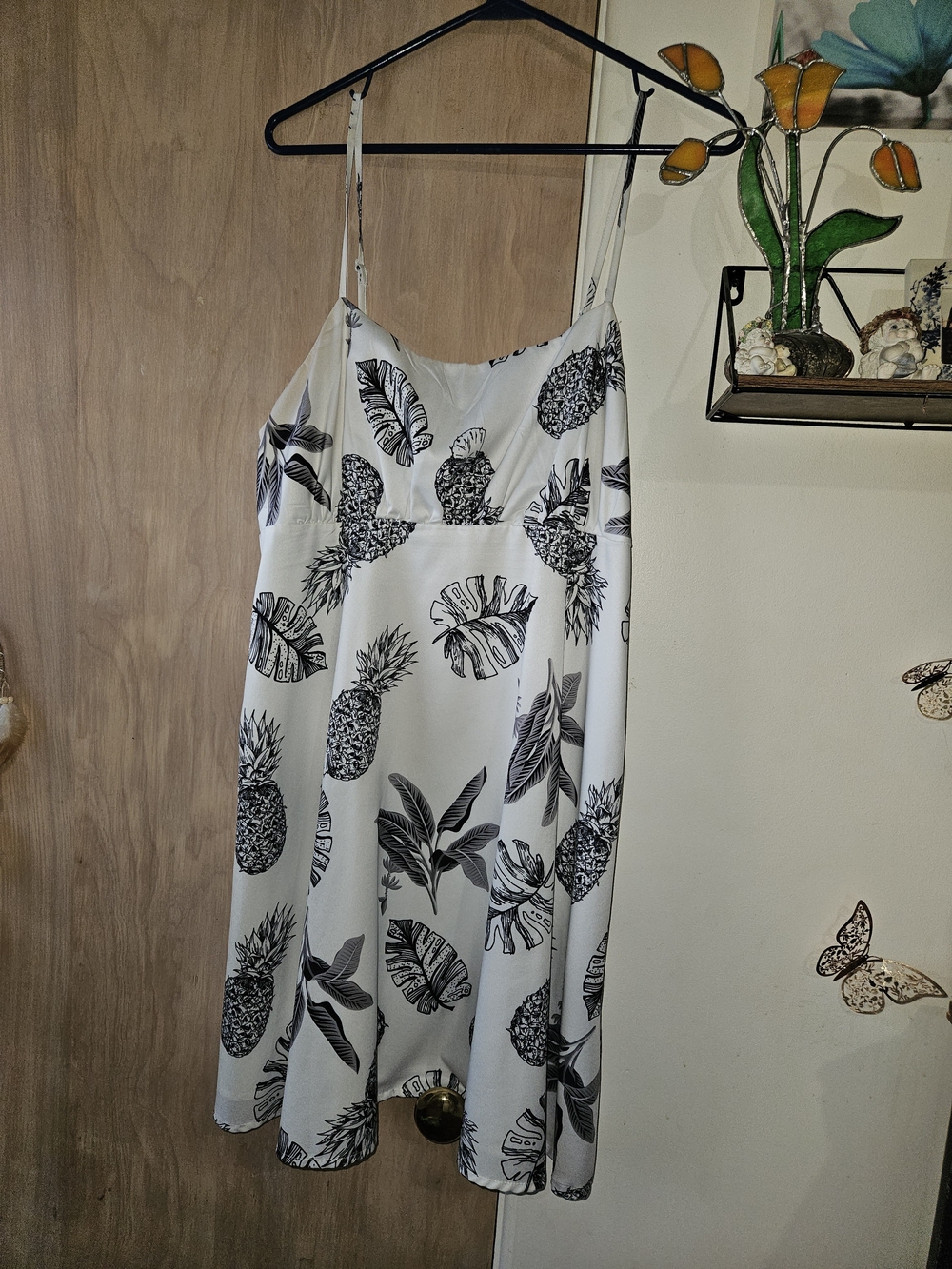 SHEIN White Slip Dress with Black Tropical Pineapple Print